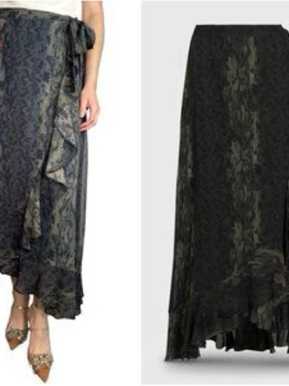 AllSaints Snake Print Ruffle Wrap Midi Skirt - Picture 2 of 4